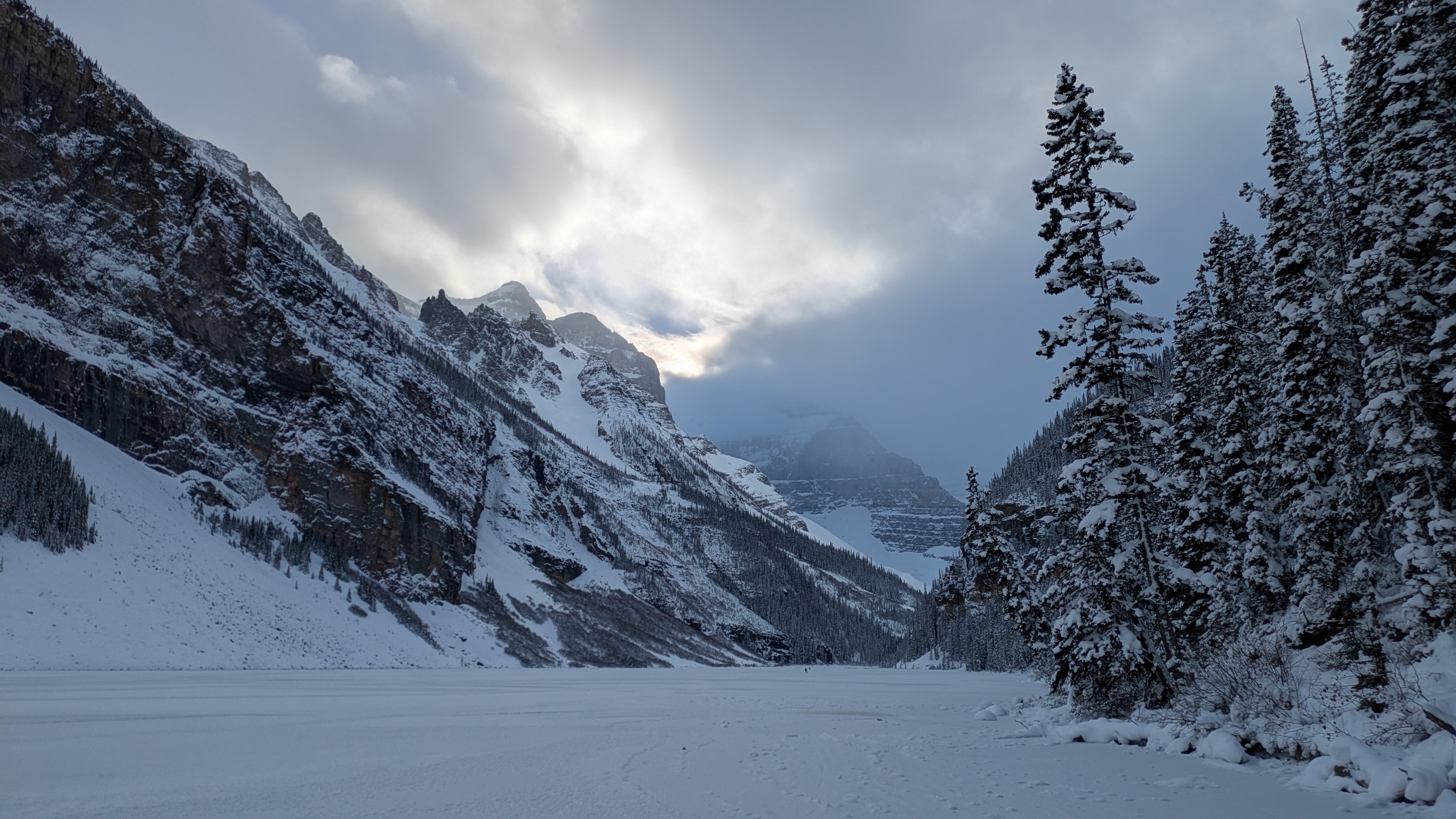 Snow-covered mountain lake in BC