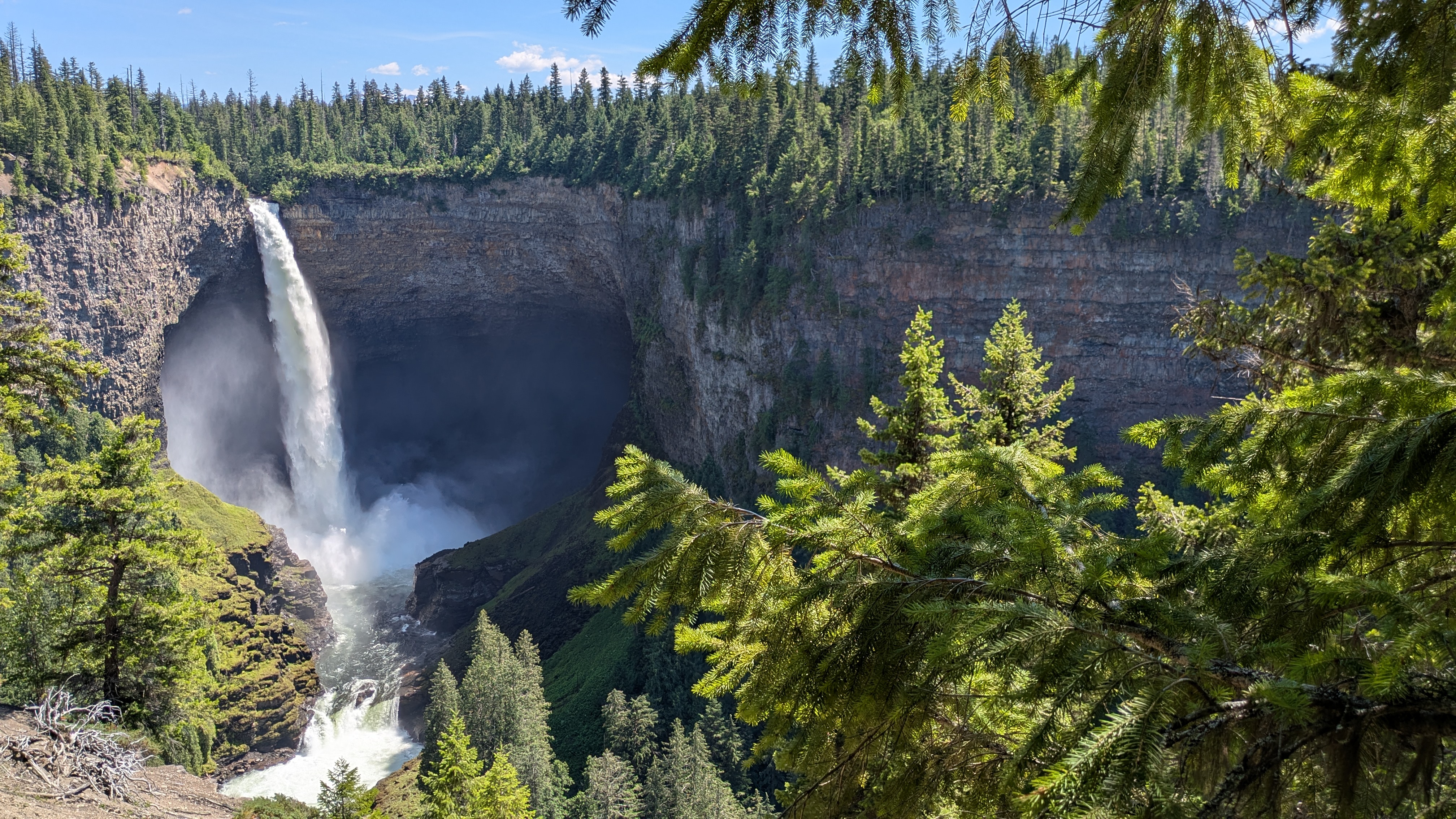 Dramatic waterfall in canyon
